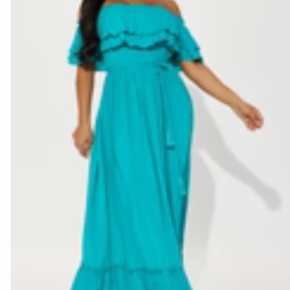 Fashion Nova Teal Ruffle Maxi Dress